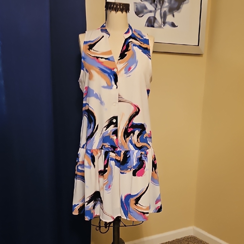 Nine West Swirl Print Sleeveless Mini Dress